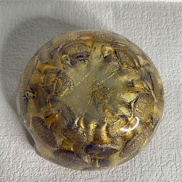 Vintage 1950s Vibrant Cobalt Blue and Gold Murano Ashtray Bowl by Barovier and T - Picture 6 of 11